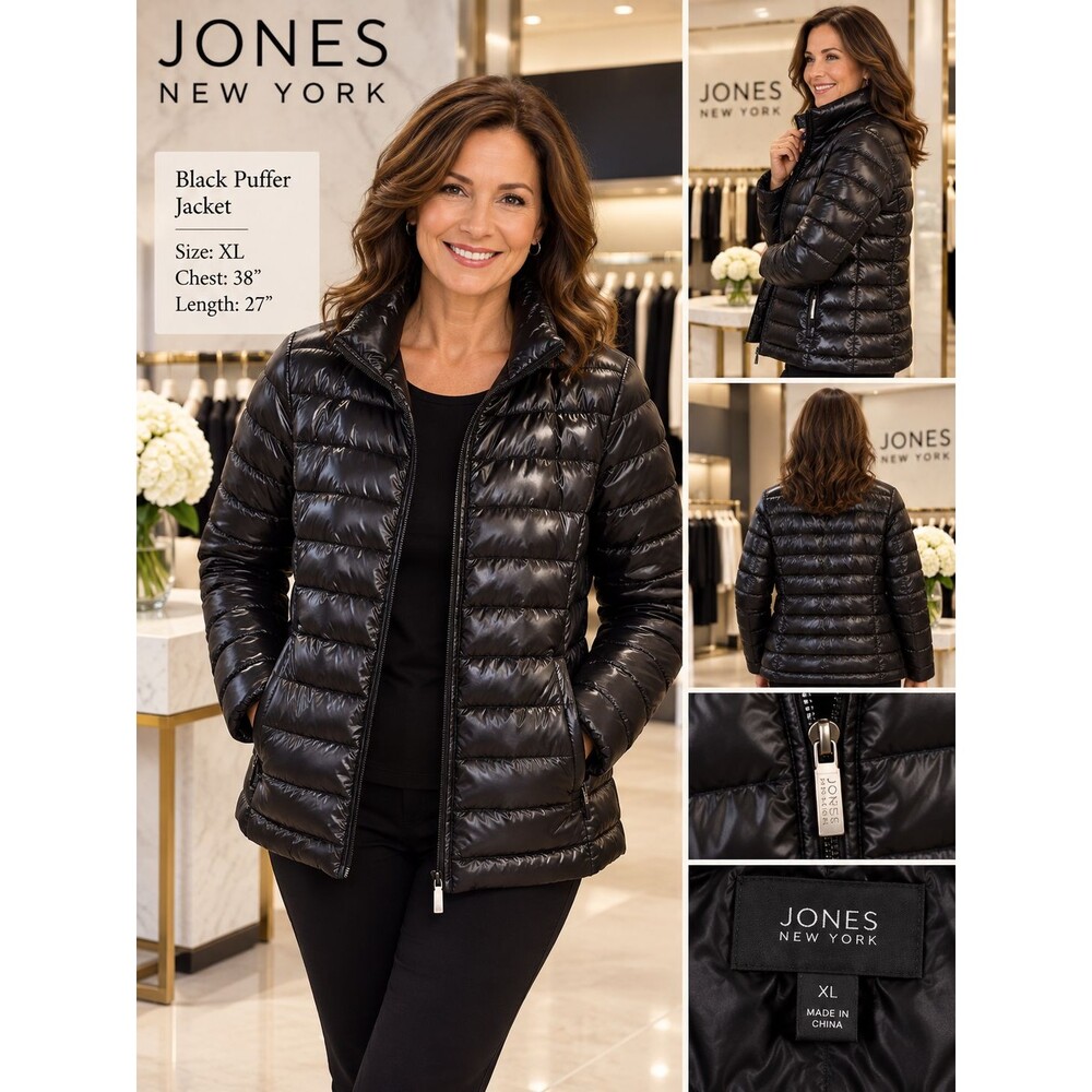 Jones New York Black Lightweight Quilted Puffer Jacket XL